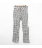 ベティスミス Betty Smith パンツ ストレート ロング チェック 刺繍 タブベルト 綿 ストレッチ 白 黒 ホワイト ブラック M