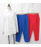 ジーユー GU シャツ パンツ 3枚セット 長袖 レギュラーカラー ロング ワイド 白 青 赤 ホワイト ブルー レッド L