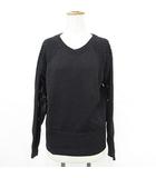 ニット セーター 長袖 Vネック 透かし編み 綿 黒 ブラック S