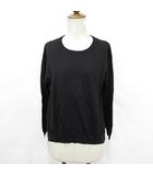 ニット セーター 長袖 丸首 ドロップショルダー リネン 黒 ブラック 1