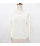 ニット セーター 長袖 丸首 ドロップショルダー 透かし編み リネン 白 ホワイト 38