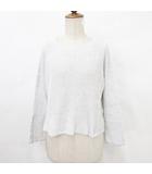 ニット セーター 長袖 丸首 透かし編み 綿 グレー ブルー 1