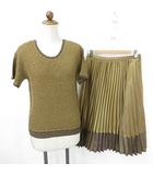 レリアン Leilian セットアップ ブラウス スカート 半袖 丸首 ひざ下丈 プリーツ 茶 ブラウン 11