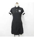 フィラ FILA GOLF ゴルフ スポーツウエア ワンピース シャツワンピ 半袖 花柄 プリーツ 黒 白 ブラック ホワイト M