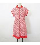 フィラ FILA GOLF ゴルフ スポーツウエア ワンピース 半袖 ハーフジップ 総柄 赤 白 レッド ホワイト M