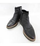 ブーツ ショートブーツ サイドジップ グリッター 厚底 レザー ブラック 黒 24 1/2