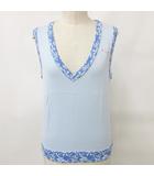 プーマ PUMA ゴルフ ニット ベスト プルオーバー Vネック ロゴ 花柄 綿 コットン 水色 青 ブルー L