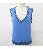 プーマ PUMA ゴルフ ニット ベスト プルオーバー Vネック ロゴ 花柄 綿 コットン 青 ブルー 紺 ネイビー S