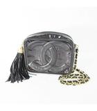 シャネル CHANEL ショルダーバッグ チェーン タッセル ココマーク CC エナメル ブラック 黒 ☆AA★