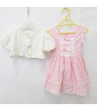 シャーリーテンプル Shirley Temple カーディガン ワンピース 2点セット カットソー 半袖 丸首 レース ノースリーブ 総柄 ドット リボン 別布 レース アイボリー ピンク 白 95