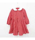 シャーリーテンプル Shirley Temple ワンピース ミニ 長袖 フラットカラー クレリック 総柄 ドット プリント 赤 白 レッド ホワイト 110