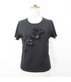 ピエールカルダン Pierre Cardin ニット セーター 半袖 丸首 花モチーフ アップリケ ウール 黒 ブラック L