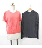 ギャップ GAP ニット パーカー 2枚セット 半袖 丸首 長袖 フード プルオーバー ピンク グレー L