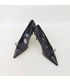 グッチ GUCCI パンプス ヒール ポインテッドトゥ レザー リボン ブラック 黒 35 1/2 ☆AA★