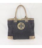トリーバーチ TORY BURCH バッグ トートバッグ 編み込み ロゴ パイソン柄 ヘビ柄 ブラック ベージュ 黒 茶 ☆AA★