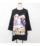 スカラー ScoLar カットソー Tシャツ 八分袖 クルーネック プリント 綿 153667 黒 ブラック M