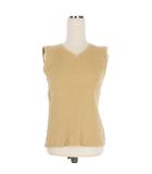 コットン Vネック ニットベスト カットソー ノースリーブ S ベージュ