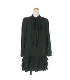 23AW フリル リボンタイ ミニワンピース ドレス 長袖 38 ブラック 黒 S72CV0445 国内正規