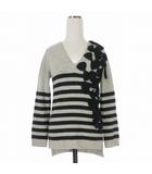 カオン Kaon リボンボーダーニット セーター Vネック 長袖 F グレー/ブラック KA11-NKTRVN