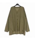 ウジョー Ujoh カラーレス スリットシャツ ストライプ 長袖 2 カーキ M771-Y51-102