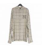 パームエンジェルス PALM ANGELS 23AW Monogram Check Shirt ロゴ刺繍 チェックシャツ カジュアルシャツ 長袖 50 ベージュ/ブラック PMGE010E23FAB0026110