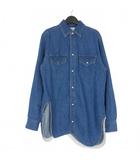 トーガ TOGA TOO トーガトゥ コンチョボタン アシンメトリー デニムシャツ 長袖 L 青 ブルー TZ252-FJ947