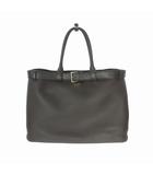 プラダ PRADA ベルト付 バックル レザー バッグ トート 鞄 ダークブラウン 茶
