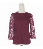 ルルロジェッタ ルールロジェット leur logette レーススリーブカットソー Tシャツ 七分袖 1 ボルドー 赤 10076