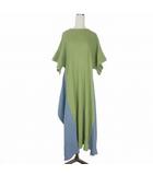 バイカラー ロングワンピース ドレス 半袖 XS グリーン ブルー 緑 青