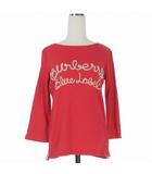 バーバリーブルーレーベル BURBERRY BLUE LABEL ロゴ刺繍 ショルダーボタンTシャツ カットソー 長袖 38 レッド 赤 E1P25-719-15