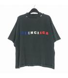 バレンシアガ BALENCIAGA ダメージ加工 クロップドTシャツ カットソー 半袖 L ブラック 黒 818431 TSVL9 国内正規