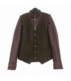06AW 本人期 2WAY レザードッキング パフジャケット ブルゾン 長袖 44 ブラウン/バーガンディ 30AM015 ここのえタグ