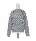 カルヴェン CARVEN ジャガード ハイネックニット セーター 長袖 S グリーン/パープル 8024 PU203