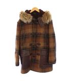 トムフォード TOM FORD ダッフルコート アウター ミドル丈 カウレザー 切替 チェック 46 茶 BD448 /KH