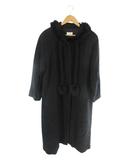 アウター コート ロング ファー フード 七分袖 ボタン ブラック サイズM QQQ