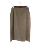 スカート ポケット チェック ミモレ スリット 裏地付き サイズ2 ベージュ QQQ