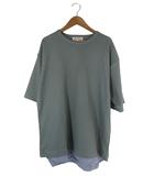 ザショップティーケー THE SHOP TK Tシャツ 半袖 レイヤード風 フェイクレイヤード ストライプ サイズM カーキ系 QQQ