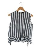 サクラ SACRA プルオーバー シャツ ノースリーブ フリル ストライプ ホワイト グレー サイズ38 QQQ