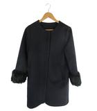 ジーユー GU コート ノーカラー ロング ファー ジッパー 無地 ネイビー サイズS QQQ