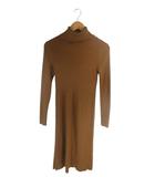 ユニクロ UNIQLO ワンピース ニット ミモレ丈 タートルネック リブ 長袖 無地 ブラウン サイズM QQQ