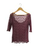 イネド INED カットソー 半袖 シアー 五分袖 刺繍 花柄 ボルドー QQQ