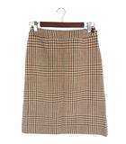 スカート ひざ丈 台形 サイドジップ 裏地 千鳥格子 ブラウン サイズM QQQ
