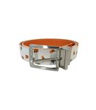 ルコックスポルティフ le coq sportif ベルト ゴルフ スポーツ ウェア スクエア バックル ハトメ 総柄 ホワイト オレンジ QQQ