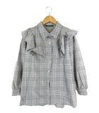 ワンウェイ one way シャツ ブラウス フリル チェック 長袖 サイズ F グレー QQQ
