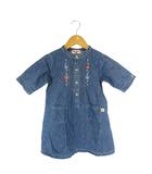 ワンピース デニム 半袖 ボタン 刺繍 花柄 ネイビー サイズ110 QQQ