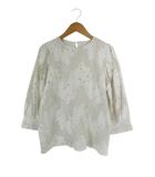 ブラウス カットソー 丸首 七分袖 裏地 刺繍 レース サイズM 白 QQQ