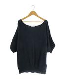 スタディオクリップ Studio Clip ニット ラウンドネック ドルマンスリーブ風 リネン 半袖 無地 ネイビー QQQ