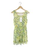 レストローズ L'EST ROSE ワンピース ひざ丈 ノースリーブ フレア 花柄 総柄 レース 裏地付き イエロー系 サイズ2 QQQ