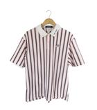 ルコックスポルティフ le coq sportif ゴルフ ポロシャツ 半袖 ストライプ ロゴ 刺繍 ホワイト ネイビー サイズ2L QQQ