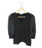 インデックス INDEX シャツ ブラウス Vネック パフスリーブ リブ ニット 長袖 無地 ブラック Mサイズ QQQ